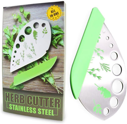 Stainless Steel Herb Stripper, 9-Hole Leaf Remover Tool for Kale, Thyme & Rosemary, Graduated Herb Stripping Tool with Protective Cover for Kitchen, Durable Metal Gadget for Greens