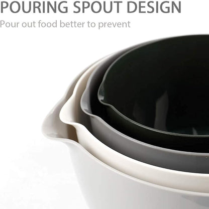 BoxedHome Green Ombre Nesting Plastic Mixing Bowl Set With Pour Spout, Microwave and Dishwasher Safe, BPA free Non-Slip Base, Set of 4 Size 1.7, 2.5, 3.5 and 4.5qt, Great for Prepping, Baking, Cooking