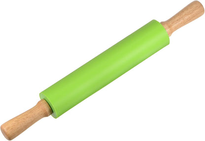 HARFINGTON Silicone Rolling Pins for Baking 12.2 Inch Non-Stick Silicone Surface Wooden Handle Rolling Pin Small Roller Playdough Rolling Pins for Fondant Kitchen Dough Pizza, Green