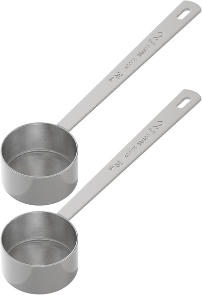 LEIFENY 2PCS 2 Tablespoon Coffee Scoop, Long Handle Measuring Spoon, Two tbsp (30ml, 1/8cup) Stainless Steel Scooper
