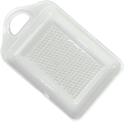Ceramic Garlic Grater Plate, Ginger Grinder & Garlic Mincer with Raised Teeth, Multi-Function Manual Grater for Baby Food, Vegetables, Fruit & Spices, White