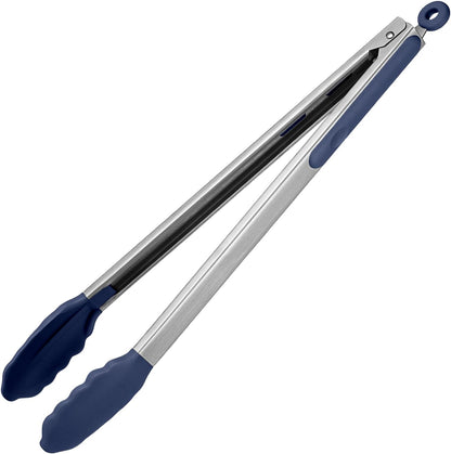 600ºF Heat Resistant Kitchen Tongs: U-Taste 9 inch Silicone Cooking Tong with Firm Sealed Non Stick Rubber Tips & Silicon Coated 18/8 Stainless Steel Handle & Smooth Locking for Serving Salad (Black)