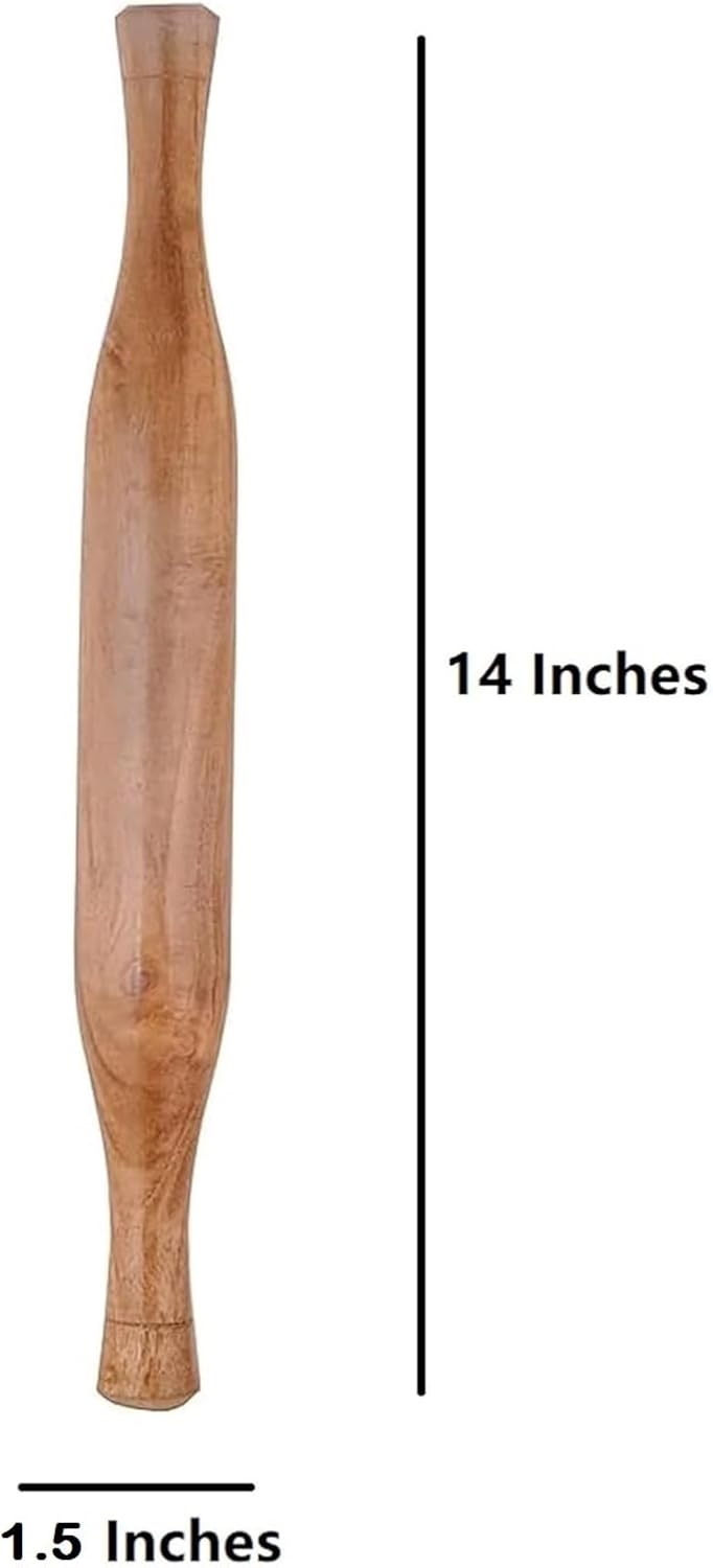 Natural Wooden Non-Stick Rolling Pin for Baking – Perfect for Pie, Cookies,Fondant, PIzza, Pastry Dumpling & Roti-Poori | Classic Belan for Dough Rolling |14 Inches