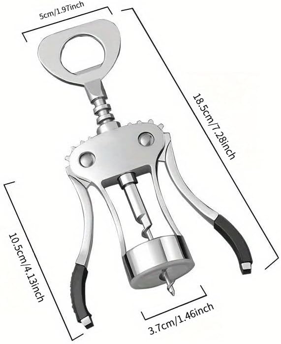 Wing Corkscrew Wine Opener, Zinc Alloy Heavy-Duty Cork Extractor, Multi-Functional Bottle Opener for Wine Enthusiasts, Kitchen, Bar & Home Use