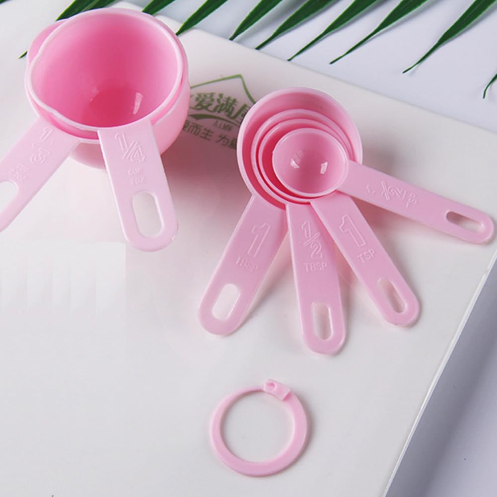 14Pcs/2 Sets Plastic Measuring Cups and Spoons Multipurpose 6 Sizes Measuring Spoons & Measuring Mixing Cups Kitchen Gadgets for Cooking Baking Lab Use, Pink