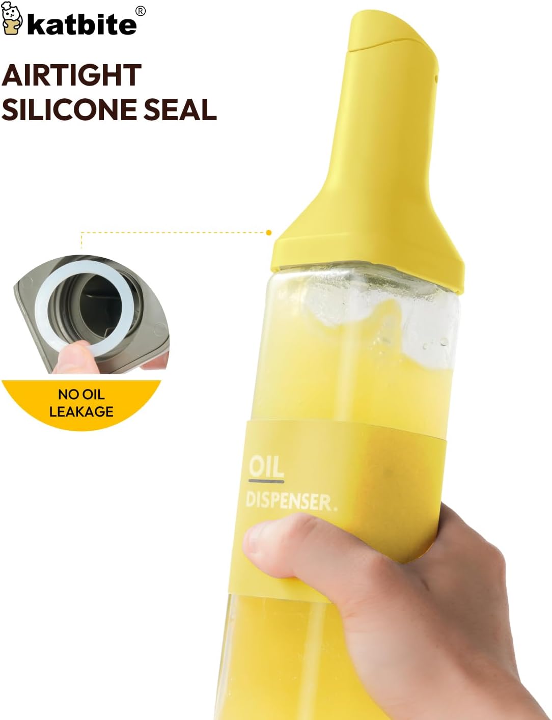 katbite 16oz Glass Olive Oil Dispenser Bottle for Kitchen Cooking - Leakproof Kitchen Essential with Precise Pouring Spout for Salad, Air Fryer, BBQ, Non-Stick Pans, Easy Refill and Use, Light Grey