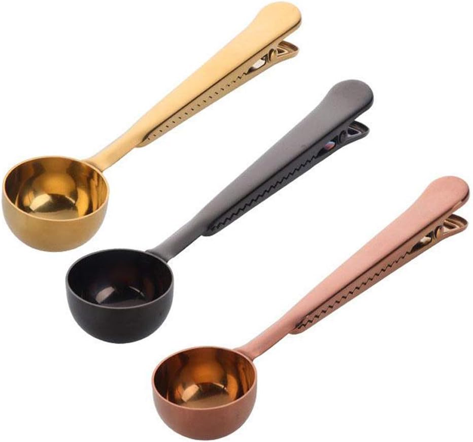 3 PCS Coffee Scoop with Clip 2 in 1 Stainless Steel 1 tbsp Ground Measuring Spoon with Bag Clip for Coffee Tea