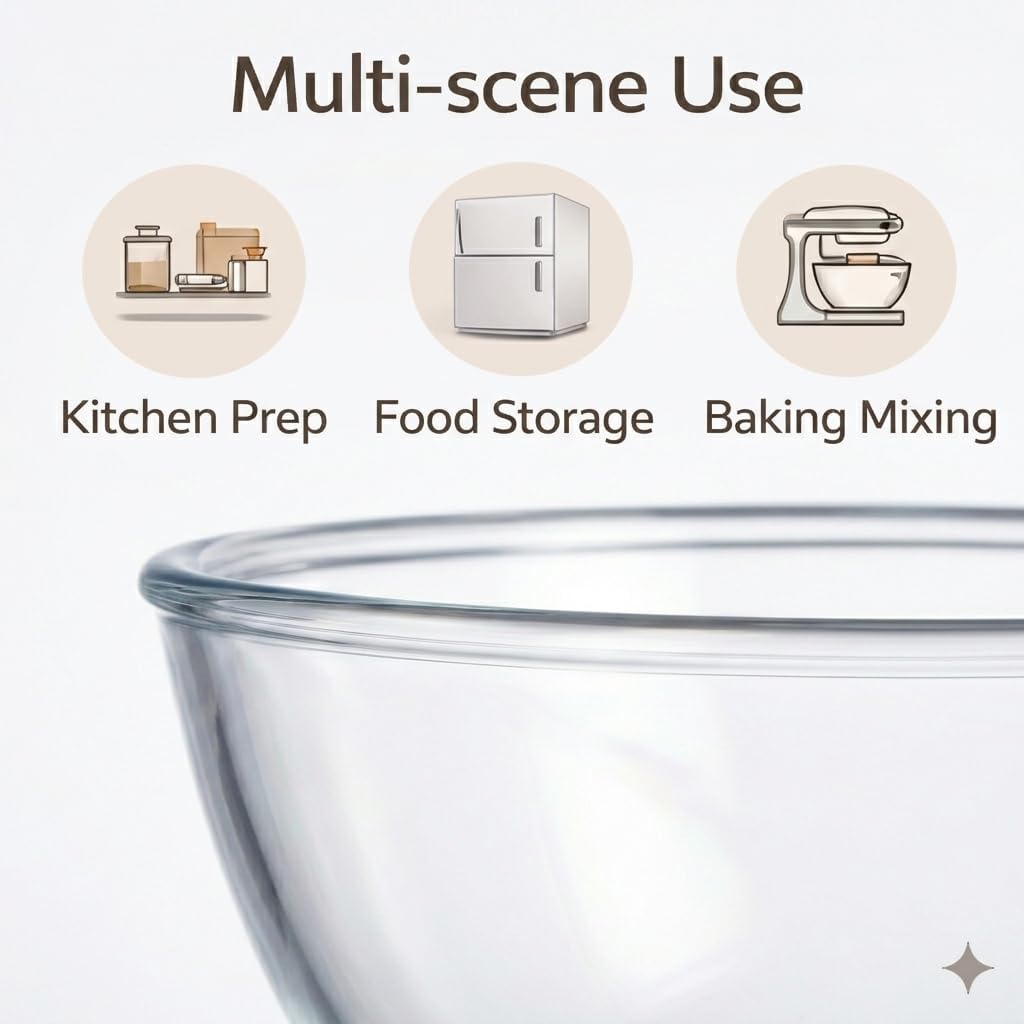 4.9 Quart Large Glass Mixing Bowl with Lid, Clear Glass Bowl for Bread Dough Mixing, Bread Making, Salad Serving, Food Prep & Storage