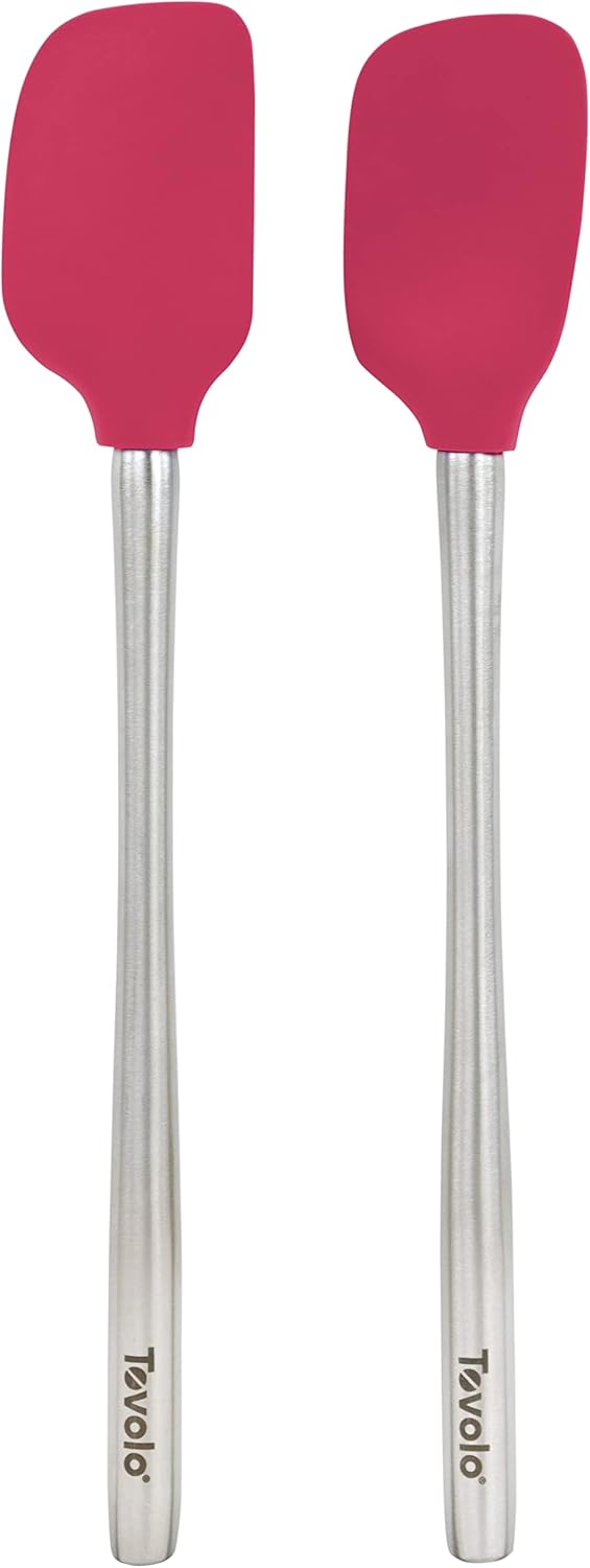 Tovolo Flex Core Silicone Spatula Spoonula Set of 2 for Non Stick Cast Iron Cooking & Baking, Dishwasher Safe Heat Resistant BPA Free Long Stainless Steel Handle Kitchen Utensil, Charcoal Gray