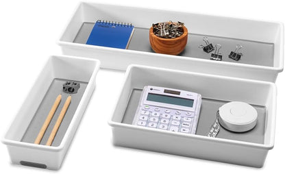 madesmart 3 Bin Drawer Organizer Set, Multi Purpose Storage for Utensils, Office & Bathroom, Organizer for Cutlery, Peeling Tools, Spatulas, Soft Grip Lining & Non Slip Feet, Granite