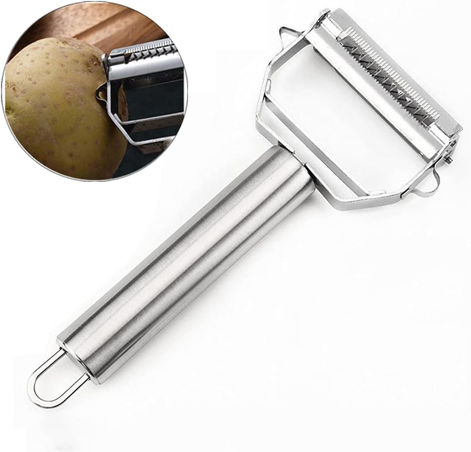 Ultra Sharp Vegetable Peeler，Stainless Steel 2 in 1 Julienne Vegetable Peeler Perfect for Carrot Potato Cucumber Gadget Vegetable Fruit (Silver)