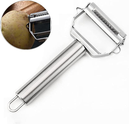 Ultra Sharp Vegetable Peeler，Stainless Steel 2 in 1 Julienne Vegetable Peeler Perfect for Carrot Potato Cucumber Gadget Vegetable Fruit (Silver)