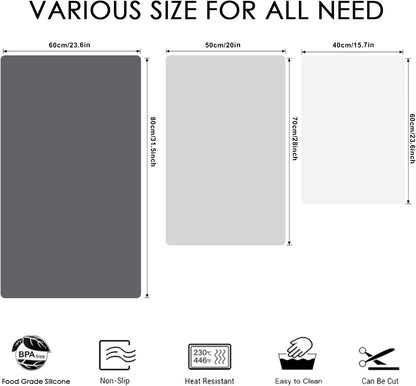 Standard Silicone Mat,Black Baking Mat-Food Grade Kids Dinner Table Placemat Non Slip Counter Mat with Raised Edges Heat Resistant Mat for Air Fryer Nonstick Pastry Dough Mat(1 Pack 23.6'' x 15.7'')