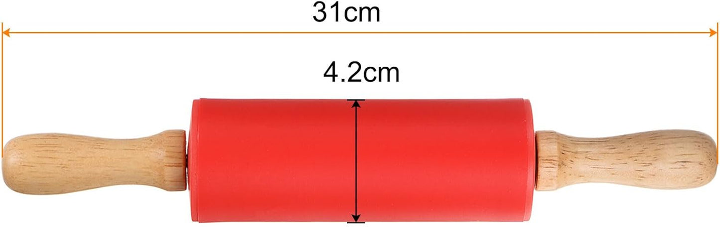HARFINGTON Silicone Rolling Pins for Baking 12.2 Inch Non-Stick Silicone Surface Wooden Handle Rolling Pin Small Roller Playdough Rolling Pins for Fondant Kitchen Dough Pizza, Green