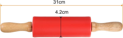 HARFINGTON Silicone Rolling Pins for Baking 12.2 Inch Non-Stick Silicone Surface Wooden Handle Rolling Pin Small Roller Playdough Rolling Pins for Fondant Kitchen Dough Pizza, Green