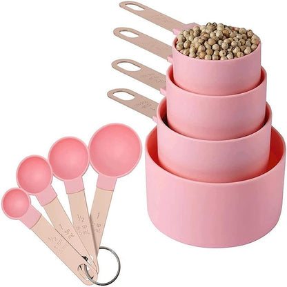 Plastic Measuring Cups Set - 8-Piece Nesting Kitchen Tools | Baking Supplies with Handles for Precise Liquid & Dry Ingredients | Essential for Home Baking, Cooking & Food Prep (Pink)