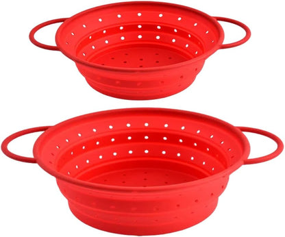 Collapsible Silicone Colander with Handles, Round Strainer with Stainless Steel Rim, Space Saving Kitchen Tool for Fruits & Vegetables,BPA-Free,Heat-Resistant Pasta Drainer(White, L)