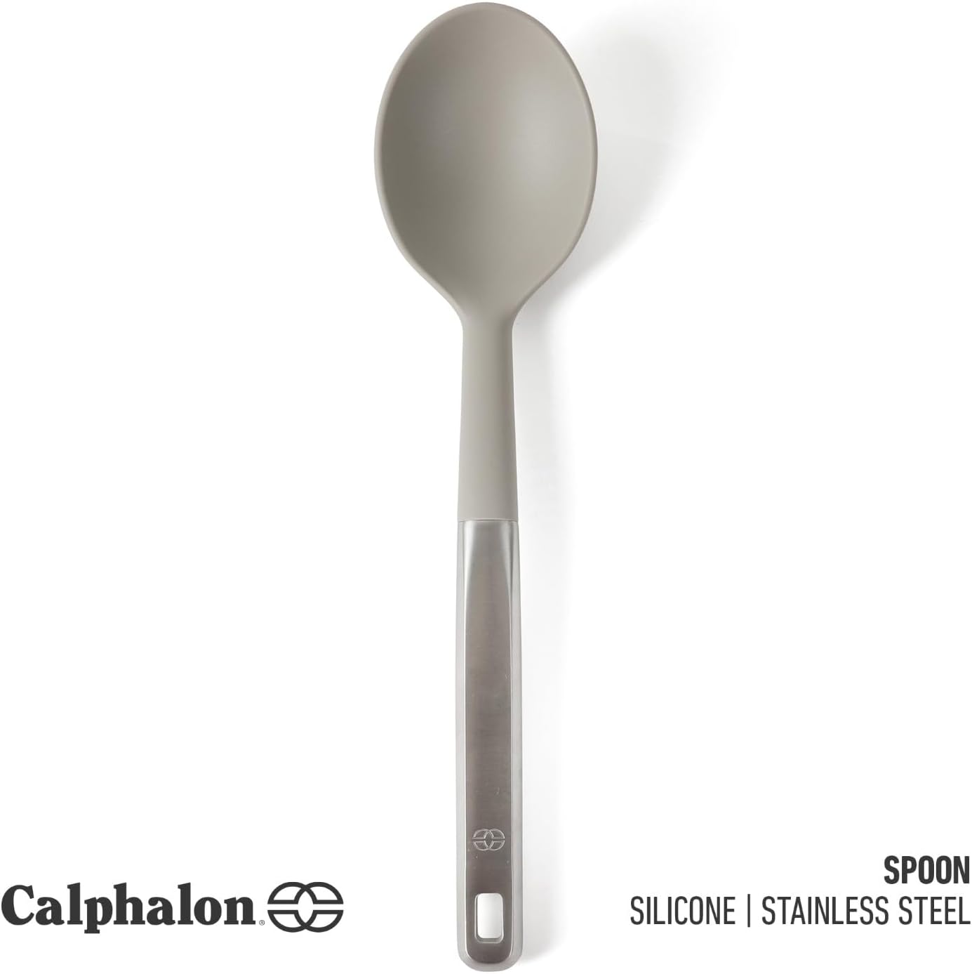 Calphalon Prime Slotted Spoon Skimmer, Stainless Steel Slotted Spoon, Straining Spoon with Navy Silicone Head, Heat-Resistant Nonstick-Safe Kitchen Tool