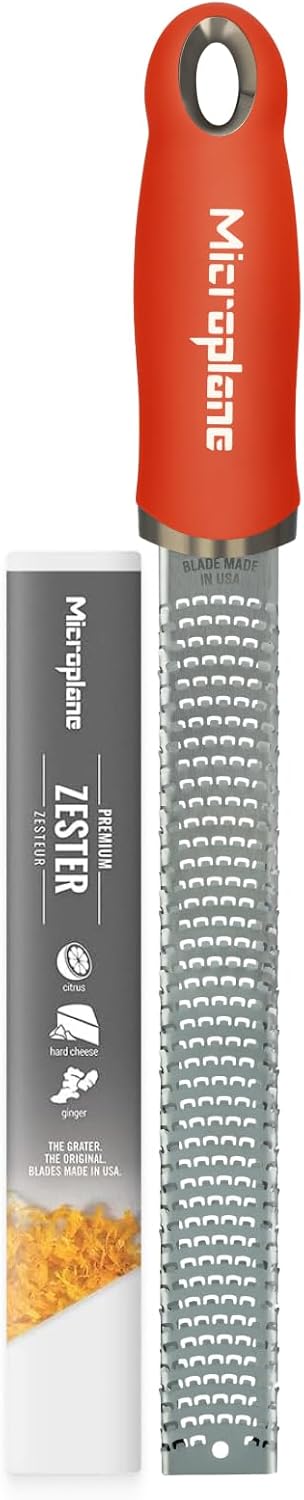 Premium Classic Series Zester - Pomegranate Red | Lemon Zester tool, Hard Cheese & Vegetable Grater | For Citrus, Parmesan Cheese, Garlic, Ginger, Nutmeg | Fine Stainless Steel Blade, Made in USA