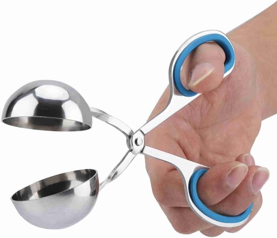 Steel Meatball Maker Tool - 7.5 Inch Food Scoop for Rice Balls, Cookie Dough and Melon Balling, Non-Stick Kitchen Utensil with Drain Holes(Blue)