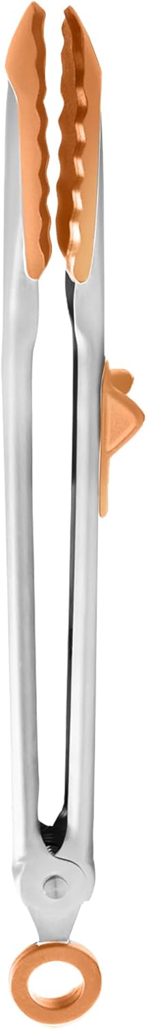 Tovolo Tongs With Silicone Tips Easy Grip 13" Long Kitchen Tongs Stainless Steel Handle For Cooking, Non Scratch Heat Resistant Locking Tongs Silicone Tipped Dishwasher Safe BPA Free, Pink Sorbet