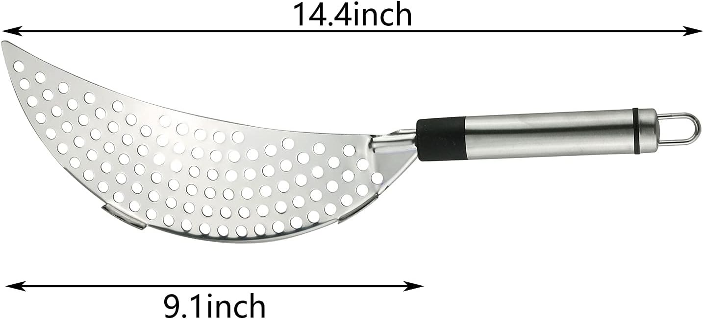 Tegg Crescent Pot Strainer Stainless Steel Grease Pasta Strainer Insert Drainer with Handheld for Different Pot Pan Kitchen Tool