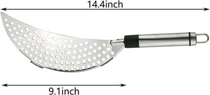 Tegg Crescent Pot Strainer Stainless Steel Grease Pasta Strainer Insert Drainer with Handheld for Different Pot Pan Kitchen Tool