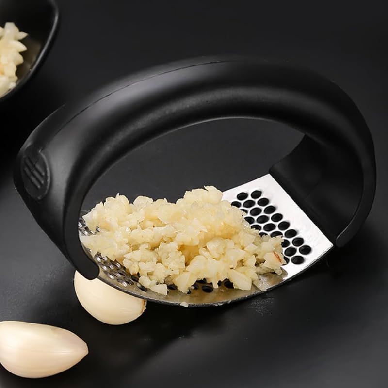 Garlic Press Rocker, Portable Manual Stainless Steel Garlic Press Rocker Crusher Masher with Garlic Peeling Drum for Home Kitchen Utensils (2 PCS)