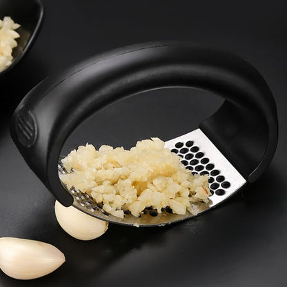 Garlic Press Rocker, Portable Manual Stainless Steel Garlic Press Rocker Crusher Masher with Garlic Peeling Drum for Home Kitchen Utensils (2 PCS)