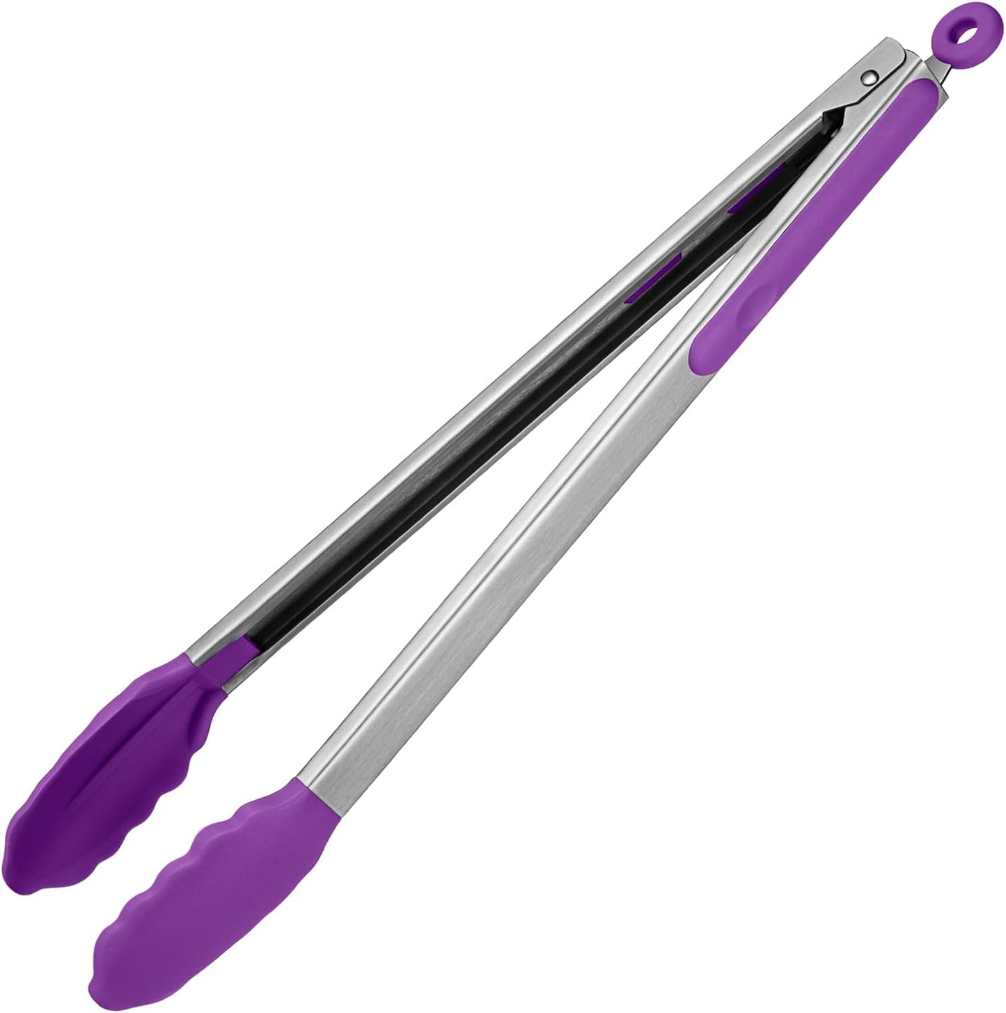 600ºF Heat Resistant Kitchen Tongs: U-Taste 9 inch Silicone Cooking Tong with Firm Sealed Non Stick Rubber Tips & Silicon Coated 18/8 Stainless Steel Handle & Smooth Locking for Serving Salad (Black)