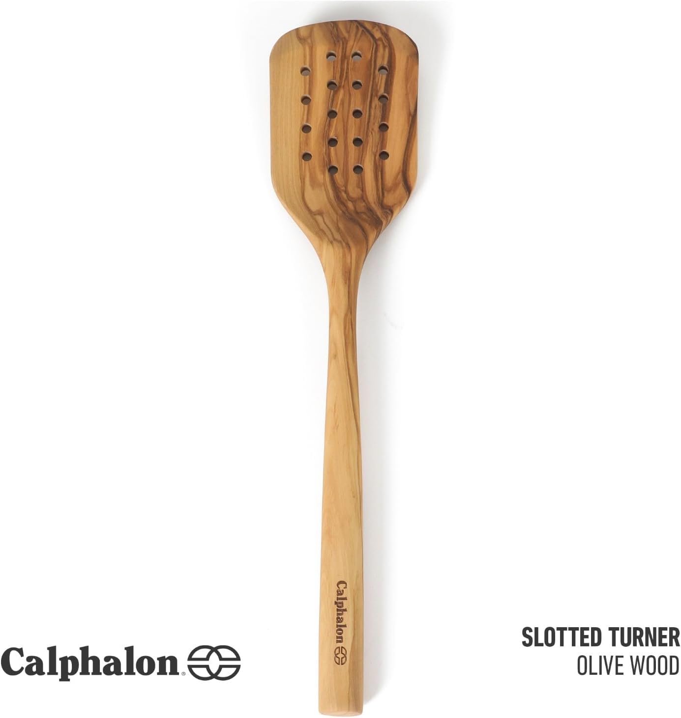 Calphalon Prime Slotted Turner, 13-Inch Teak Wood Slotted Spatula, Wooden Cooking Turner for Nonstick Cookware, Heat-Resistant Moisture-Resistant Kitchen Tool