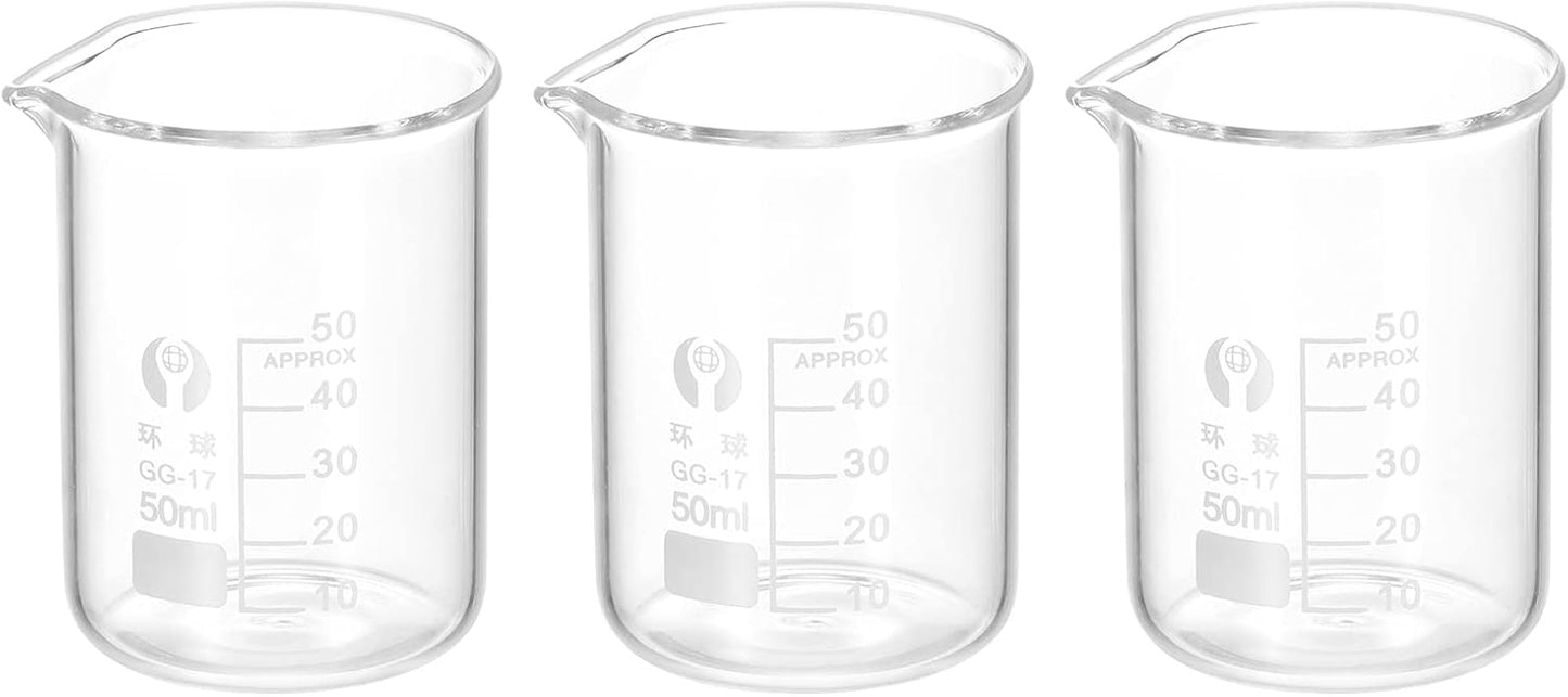 PATIKIL 3Pcs 10ml Low Form Glass Beaker, 3.3 Borosilicate Glass Graduated Printed Scale Measuring Cups with Spout for Kitchen Lab Liquids