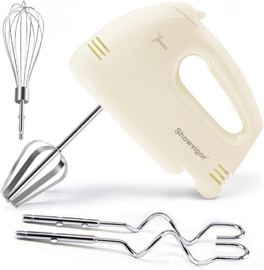 Showvigor Electric Hand mixer - 7 Adjustable Speed 180W Handheld Mixer Electric Whisk with 5 Stainless Steel Accessories, Turbo Boost/Self-Control Speed + Eject Button Food Beater for Cakes Eggs