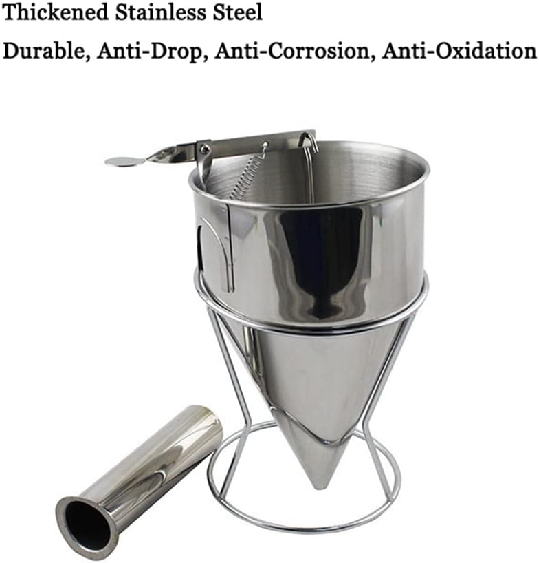 40.6oz / 1200ml, Pancake Batter Dispenser With Stand, Conical Batter Funnel With Squeeze Handle, Stainless Steel Batter Pourer For Baking, Cake, Desserts, Muffins