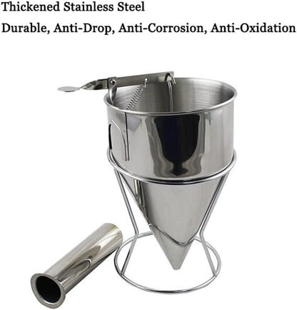 40.6oz / 1200ml, Pancake Batter Dispenser With Stand, Conical Batter Funnel With Squeeze Handle, Stainless Steel Batter Pourer For Baking, Cake, Desserts, Muffins