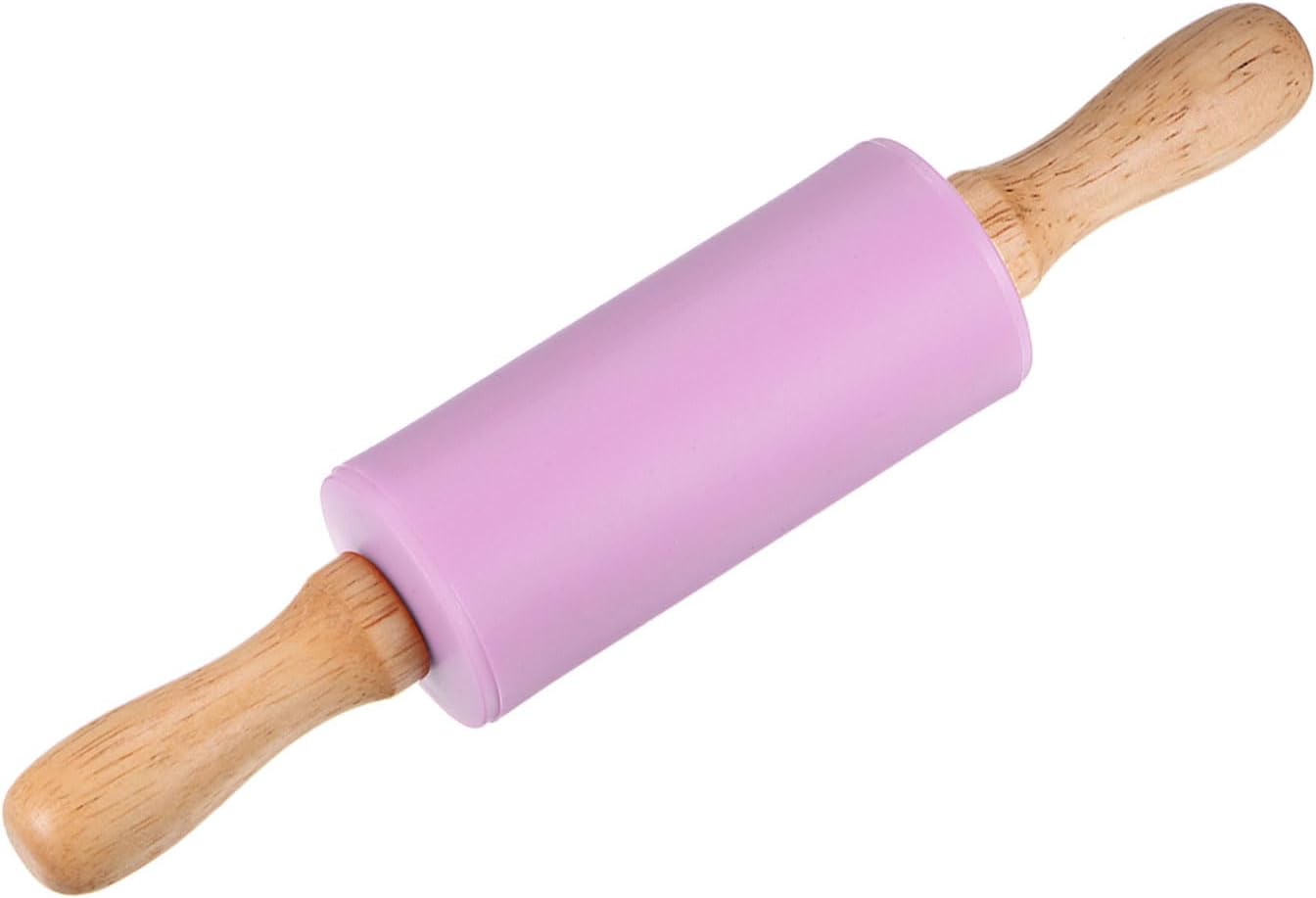 HARFINGTON Silicone Rolling Pins for Baking 12.2 Inch Non-Stick Silicone Surface Wooden Handle Rolling Pin Small Roller Playdough Rolling Pins for Fondant Kitchen Dough Pizza, Green
