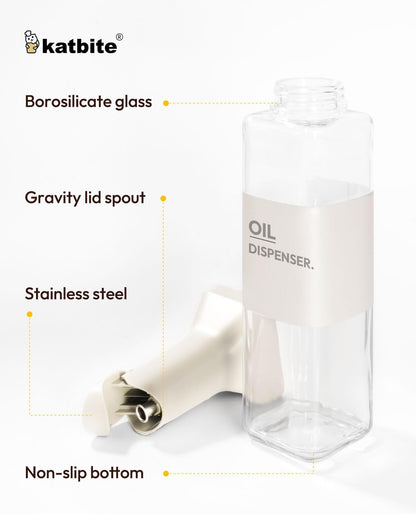 katbite 16oz Glass Olive Oil Dispenser Bottle for Kitchen Cooking - Leakproof Kitchen Essential with Precise Pouring Spout for Salad, Air Fryer, BBQ, Non-Stick Pans, Easy Refill and Use, Light Grey