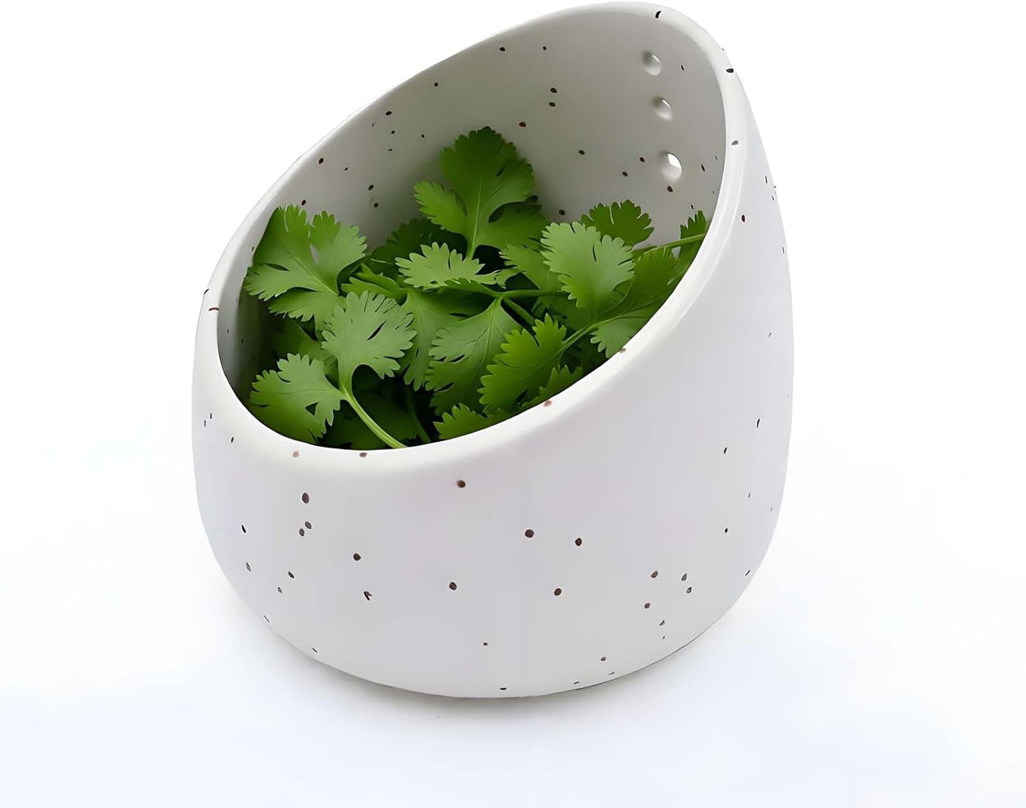 Pottery Herb Stripper Bowl Handmade Green Glazed Ceramic Kitchen Gadget with Four Sizes Holes for Rosemary Parsley Basil Kale Detach Leaves from Stem