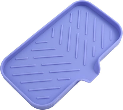 MicoYang Silicone Soap Dish with Drain Spout, Self-Draining Sink Organizer Tray for Bathroom and Kitchen, Sponges, Dispensers and Soap Holder, Non-Slip and Dishwasher Safe, Black (Compact, 4.9"×3.2")
