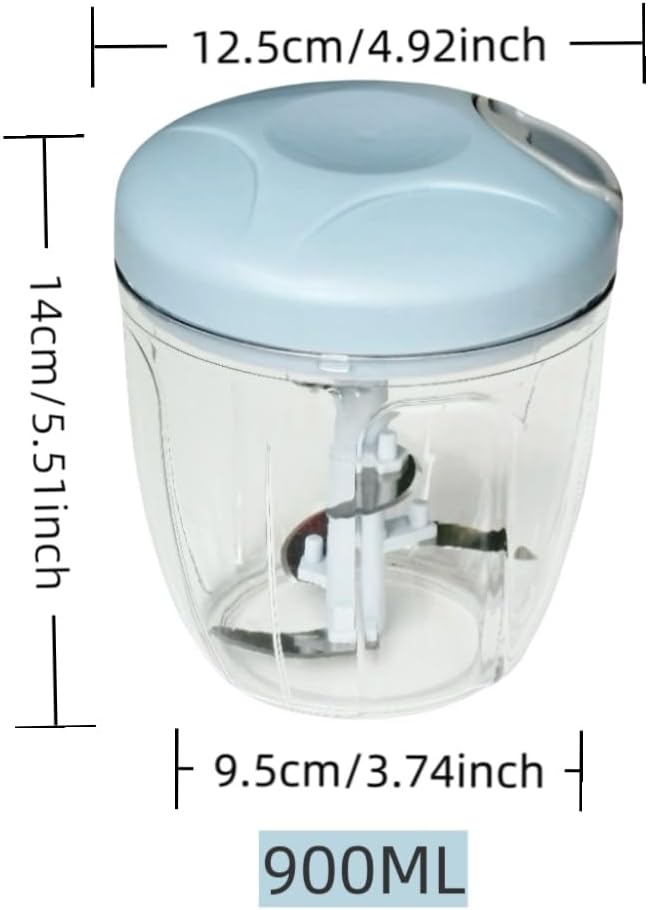Food Chopper with Container – 900ml/30oz Manual Pull String Kitchen Cutter, 5 Stainless Steel Blades – Garlic, Onion, Vegetable, Meat & Baby Food Processor – BPA-Free Vegetable Fruit Chopper
