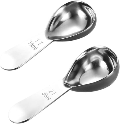 2Pcs Stainless Steel Coffee Scoop,1TBSP&2TBSP(15ML&30ML) Tablespoon Measuring spoon,Black