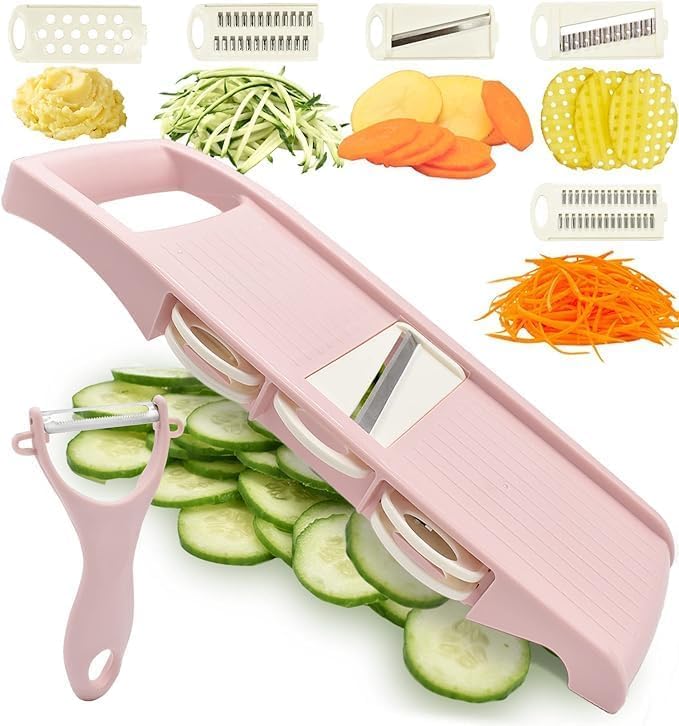 NACOLUS 5 in 1 Mandoline Slicer Vegetable Slicer Mandolin Multi Blade Potato Veggie Slicer Vegetable Cutter Julienne Shredder Potato Slicer Green