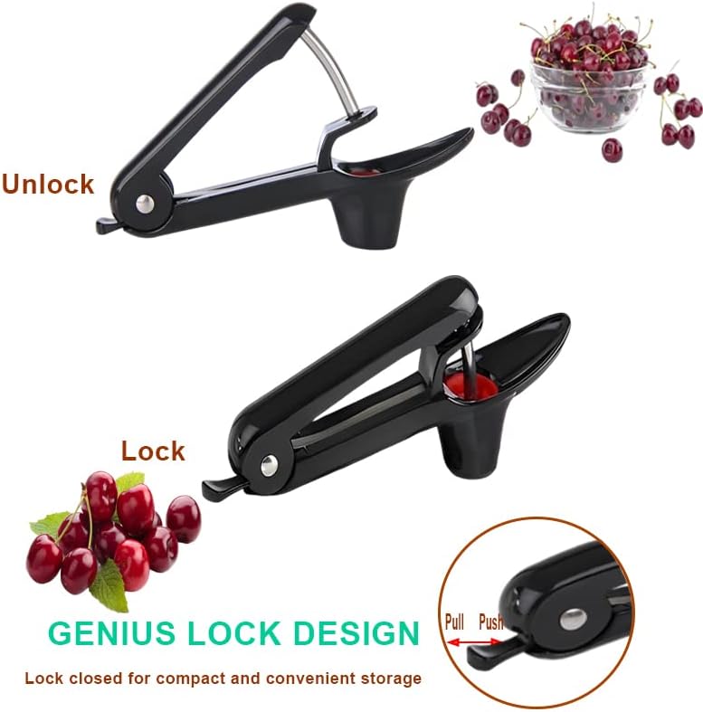 Cherry Pitter, Heavy-Duty Stainless Steel Olive and Cherry Pitters Corer Tool with Space-Saving Lock Design, Multi-Function Cherries Stoner Seed Remover Tool for Making Cherry Jam (Red)