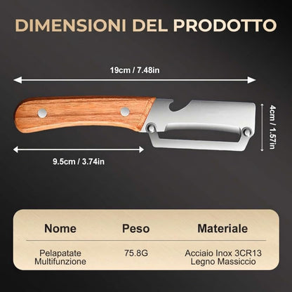 Multi-Functional Vegetable Peeler, 2026 Ultra-Sharp Stainless Steel Blade with Wooden Handle and Bottle Opener, Contour-Flow for Kitchen Prep, Camping, Apple Potato Pumpkin Papaya Peeling (2)