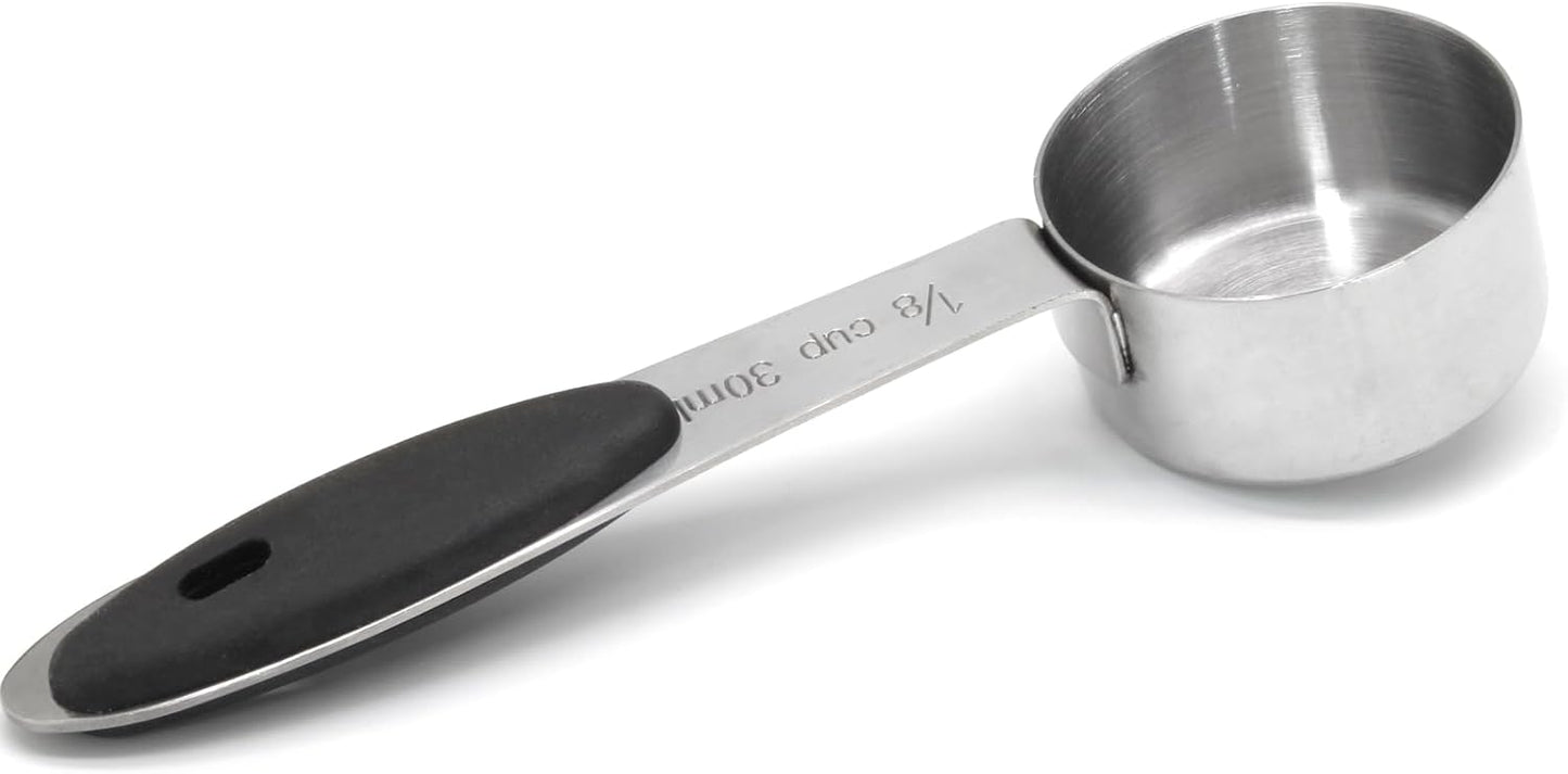 1/4 Cup Measuring Cup, 60 ML Stainless Steel Coffee Measuring Scoops, Single Metal Coffee Scoop with Black Silicone Handle