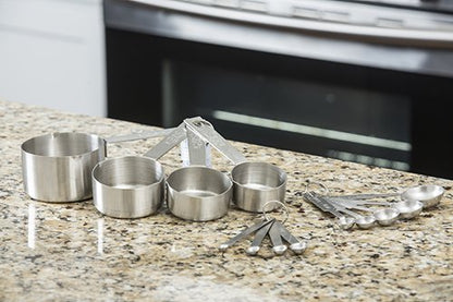 TableCraft Bakers Dozen Measuring Set Includes Measuring Spoons, Measuring Cups and Spice Spoons Silver