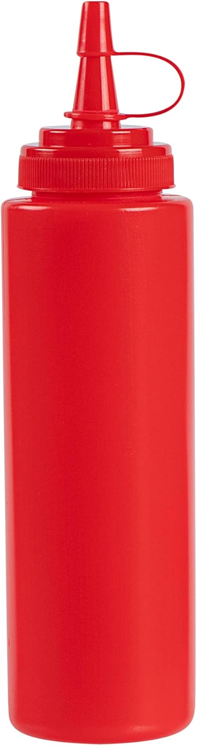 Restaurantware Plastic Squeeze Bottle 20 oz Refillable Condiment Bottle Large Valve Dishwashable Yellow Inverted Sauce Dispenser For Thick Condiments, Dressings, Batter, Sour Cream, And Syrups