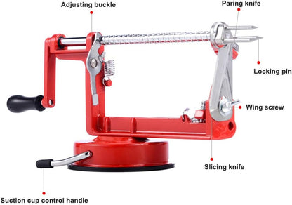 Apple Peeler Slicer Corer 3 In 1, Potato Peelers, Stainless Steel Heavy Duty with Suction Cup Base (vermilion)