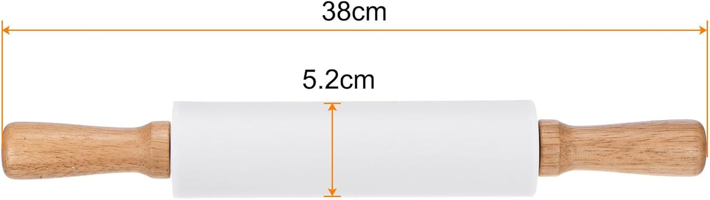 HARFINGTON Silicone Rolling Pins for Baking 12.2 Inch Non-Stick Silicone Surface Wooden Handle Rolling Pin Small Roller Playdough Rolling Pins for Fondant Kitchen Dough Pizza, Green