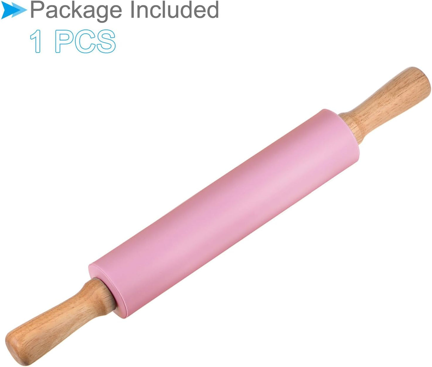 Silicone Rolling Pins, 17" Length, Silicone & Oak Non-Stick Ergonomic Wooden Handle Fondant Dough Roller Pink - (Applications: for Baking DIY Projects)